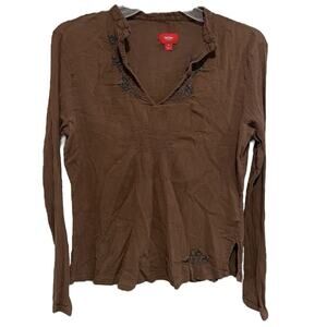 Fairy Grunge Mossimo Crepe Blouse Size Medium Brown Boho Embroidered Floral